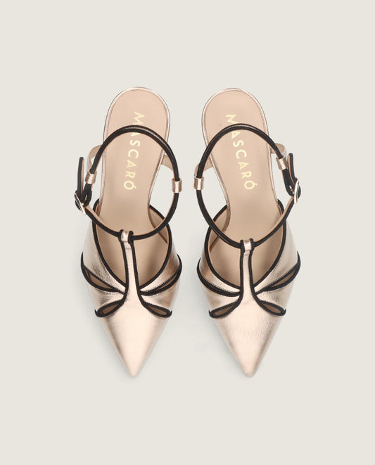MASCARÓ MARLENE ROSE GOLD METALLIC LEATHER T-BAR PUMP