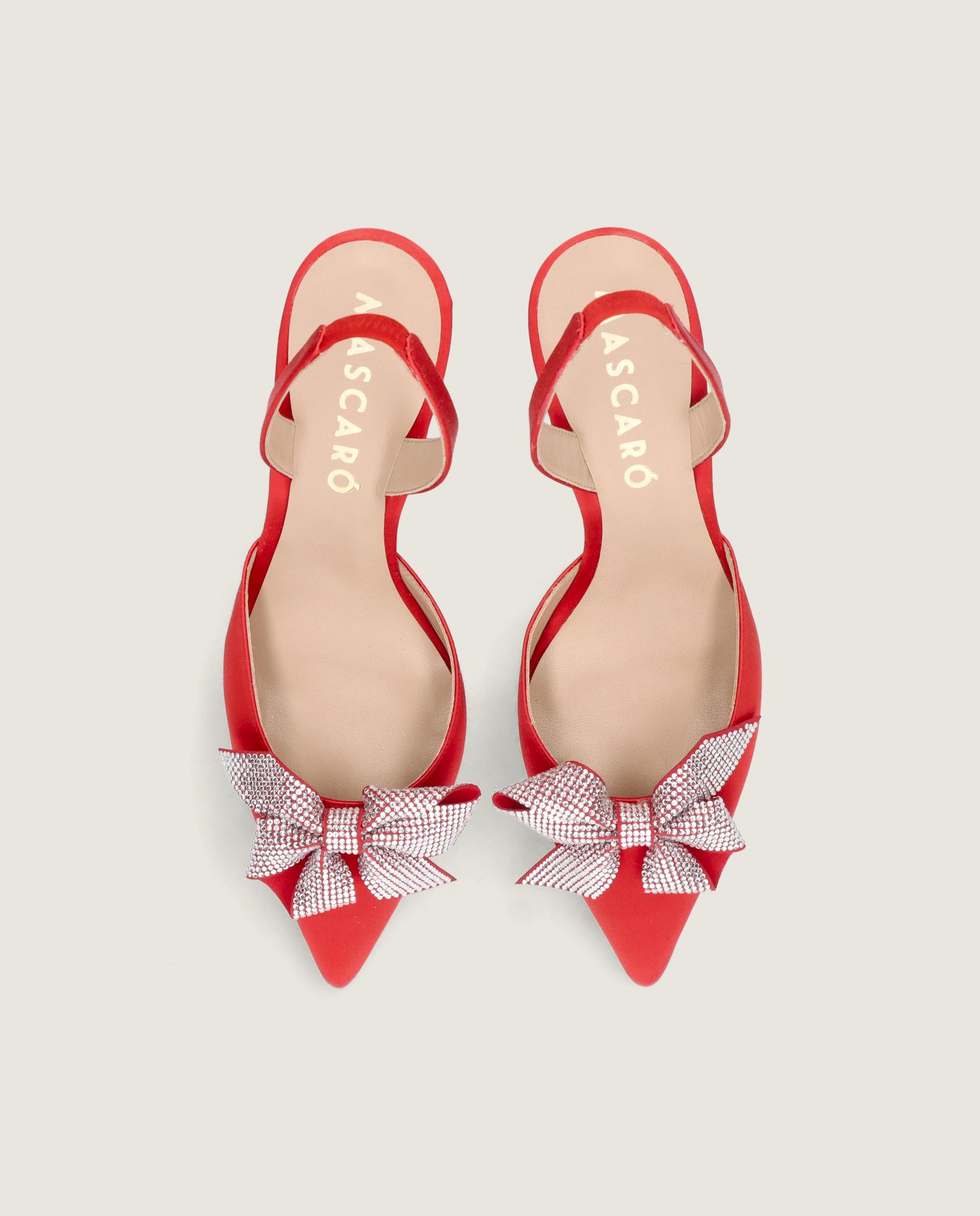 MASCARÓ RITA RED SATIN CRYSTAL BOW SLINGBACK PUMP
