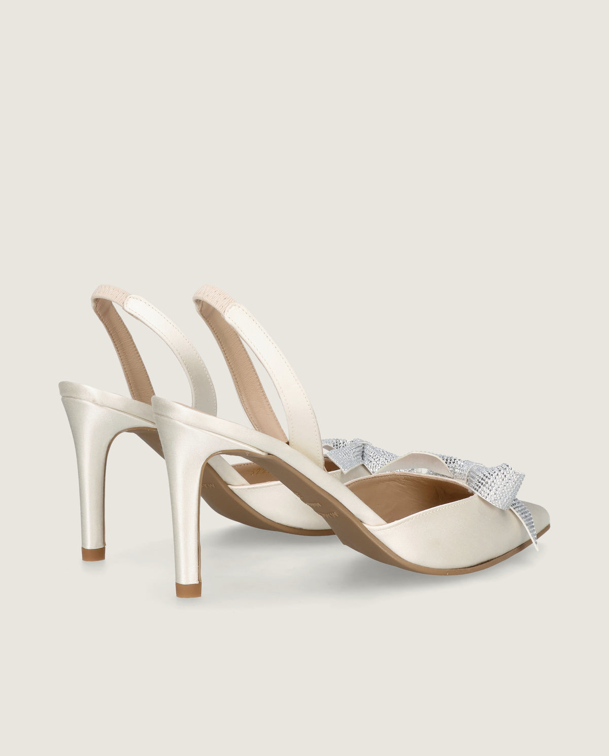 MASCARÃ“ GRACE IVORY SATIN CRYSTAL BOW SLINGBACK