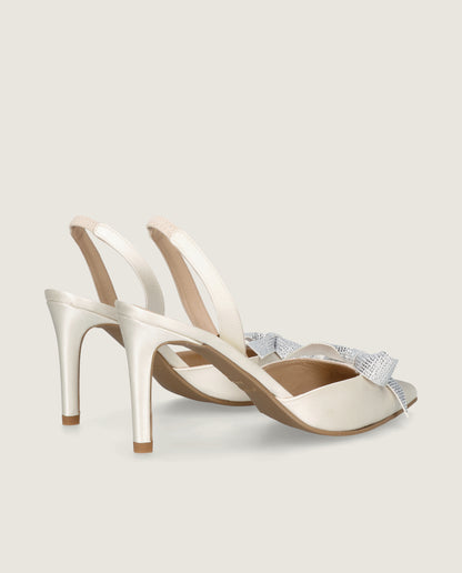 MASCARÃ“ GRACE IVORY SATIN CRYSTAL BOW SLINGBACK