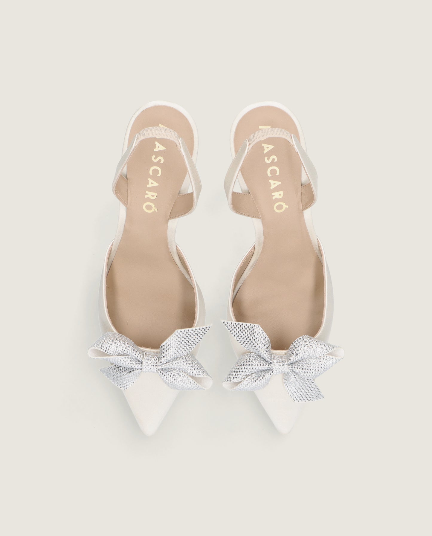 MASCARÓ GRACE IVORY SATIN CRYSTAL BOW SLINGBACK