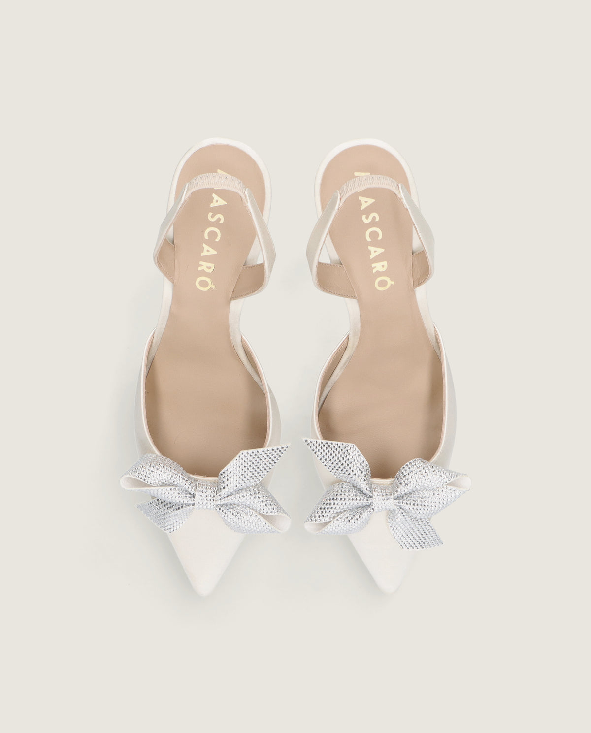 MASCARÃ“ GRACE IVORY SATIN CRYSTAL BOW SLINGBACK
