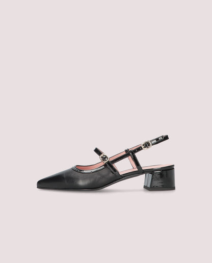 AUDREY BLACK LEATHER MARY JANE SLINGBACK
