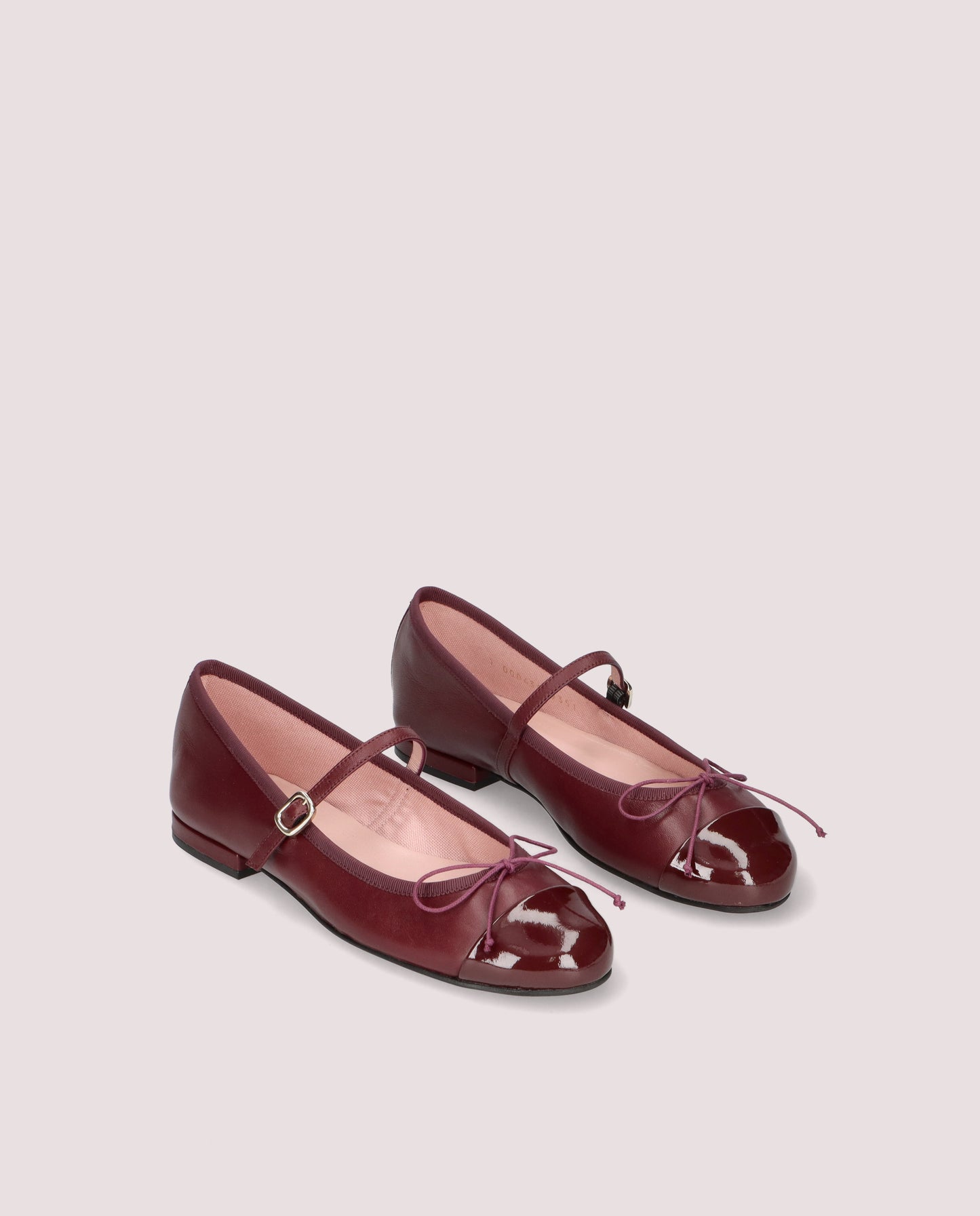 PRETTY BALLERINAS LEA BURGUNDY LEATHER PATENT CAP TOE MARY JANE BALLET FLAT