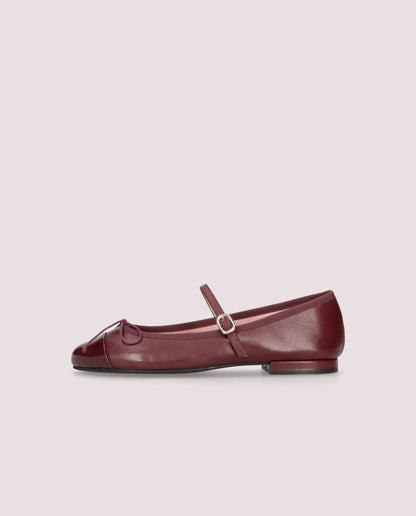 PRETTY BALLERINAS LEA BURGUNDY LEATHER PATENT CAP TOE MARY JANE BALLET FLAT