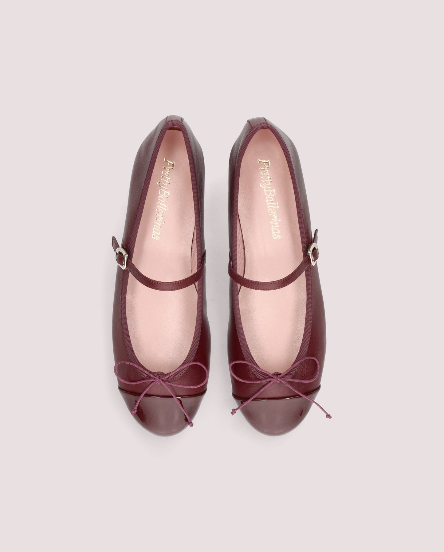 PRETTY BALLERINAS LEA BURGUNDY LEATHER PATENT CAP TOE MARY JANE BALLET FLAT
