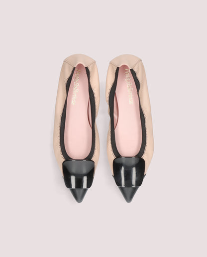 PARIS BALLERINA IN SOFT NUDE AND BLACK LEATHER