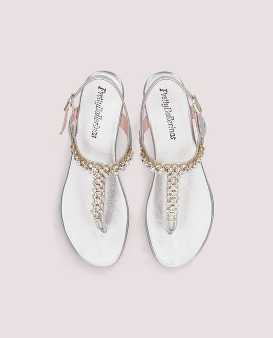 JUDY SANDAL IN SILVER METALLIC LEATHER