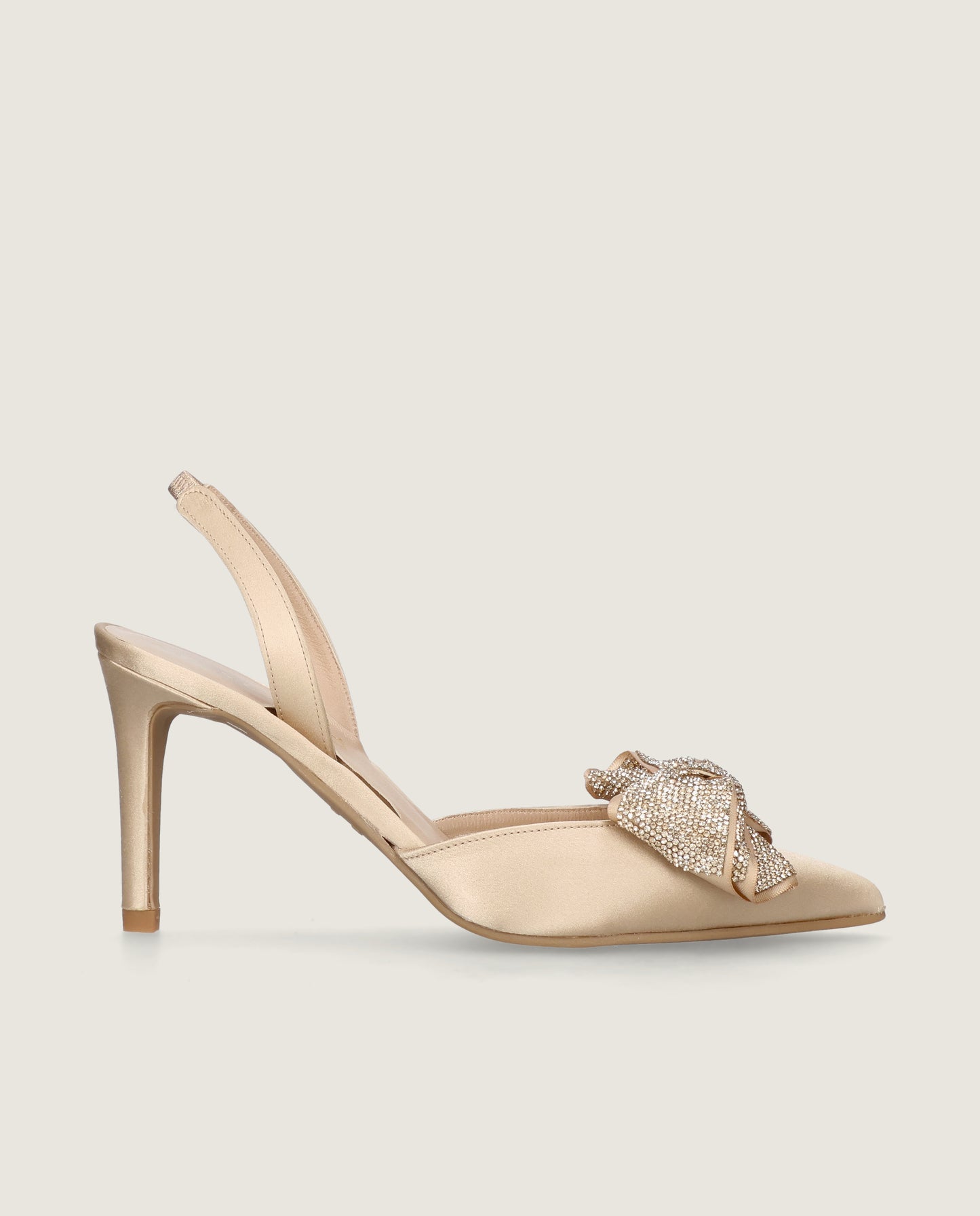 MASCARÃ“ GRACE CHAMPAGNE SATIN CRYSTAL BOW SLINGBACK