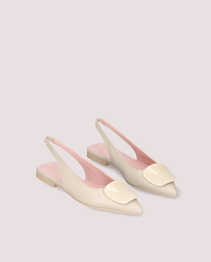 ELLA CREAM LEATHER PATENT BUCKLE FLAT SLINGBACK