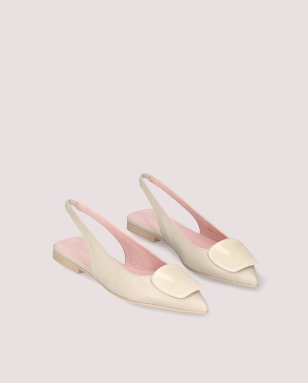 ELLA CREAM LEATHER PATENT BUCKLE FLAT SLINGBACK