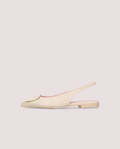 ELLA CREAM LEATHER PATENT BUCKLE FLAT SLINGBACK