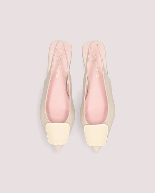 ELLA CREAM LEATHER PATENT BUCKLE FLAT SLINGBACK