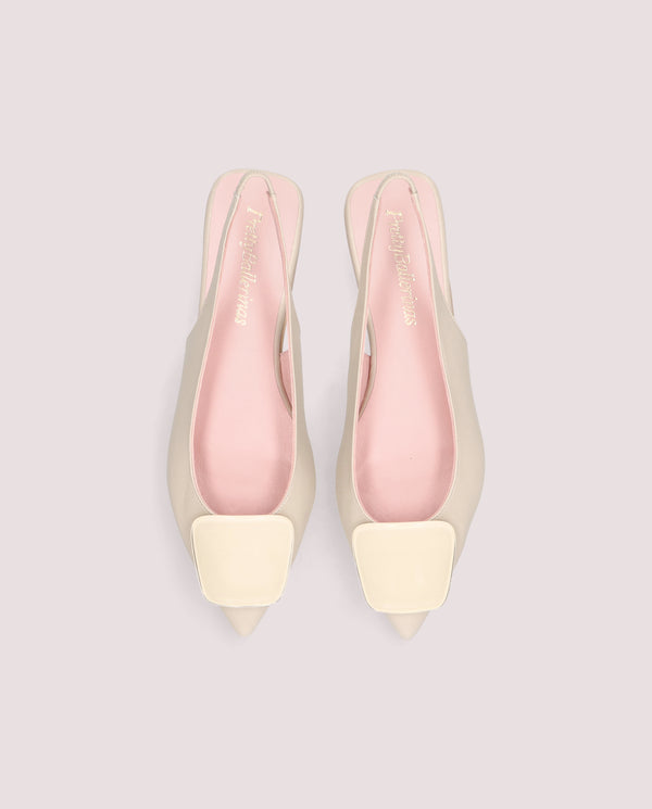 ELLA CREAM LEATHER PATENT BUCKLE FLAT SLINGBACK