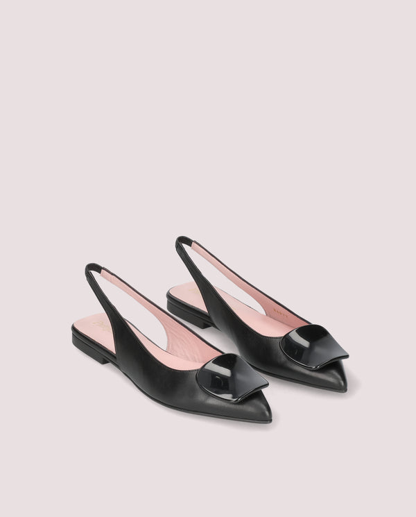 ELLA BLACK LEATHER PATENT BUCKLE FLAT SLINGBACK