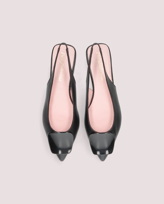 ELLA BLACK LEATHER PATENT BUCKLE FLAT SLINGBACK
