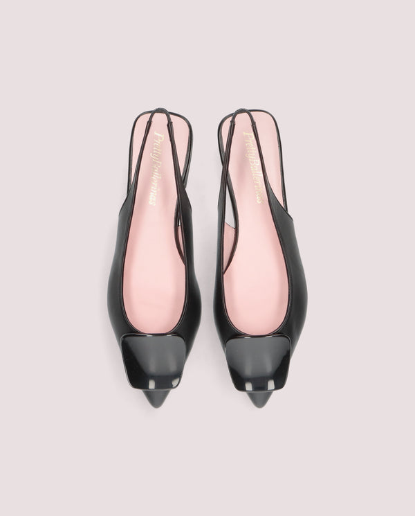 ELLA BLACK LEATHER PATENT BUCKLE FLAT SLINGBACK
