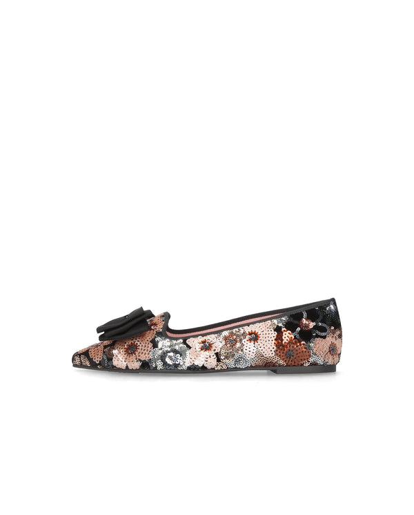 Rosario Floral Sequin Bow Flat