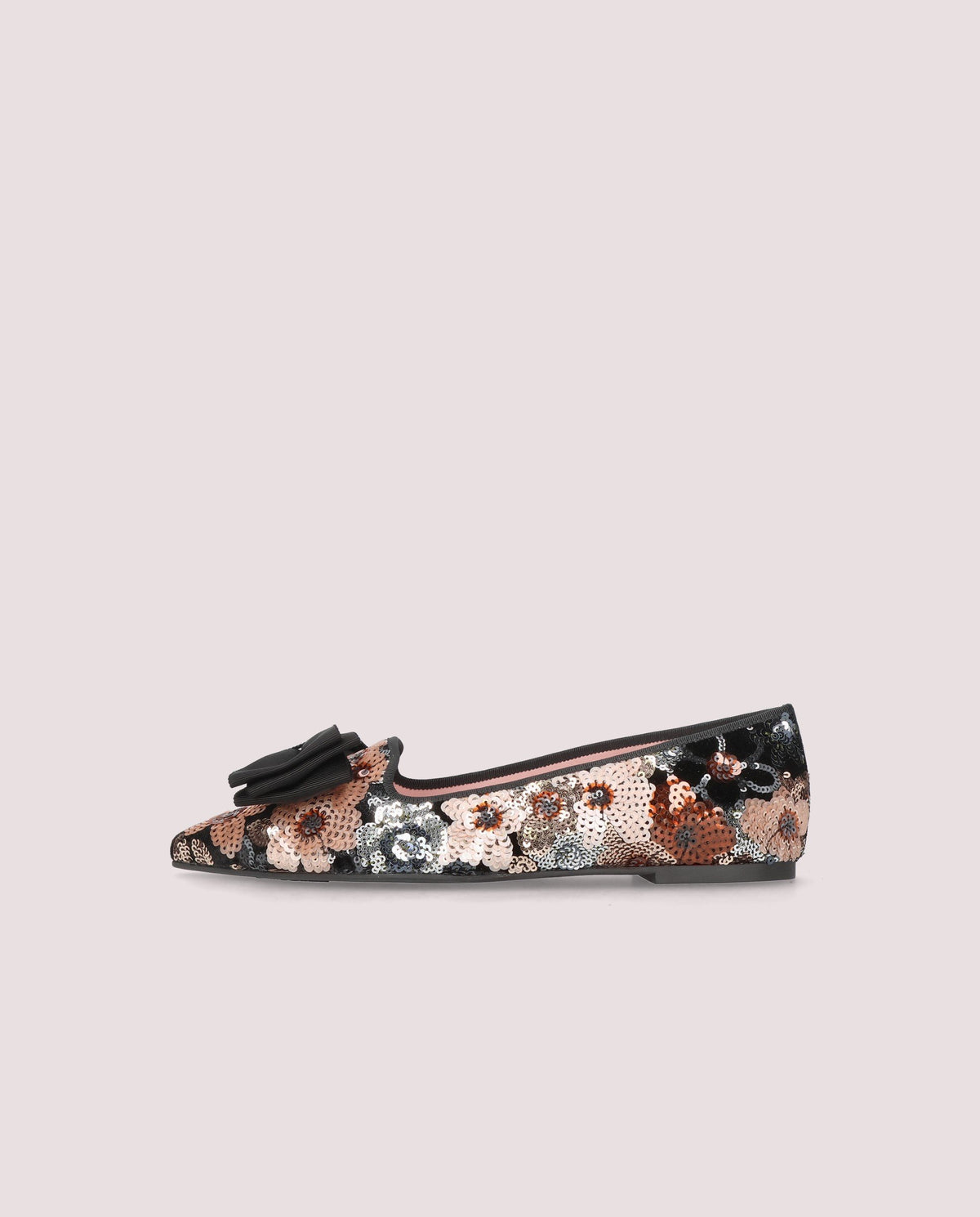 Rosario Floral Sequin Bow Flat