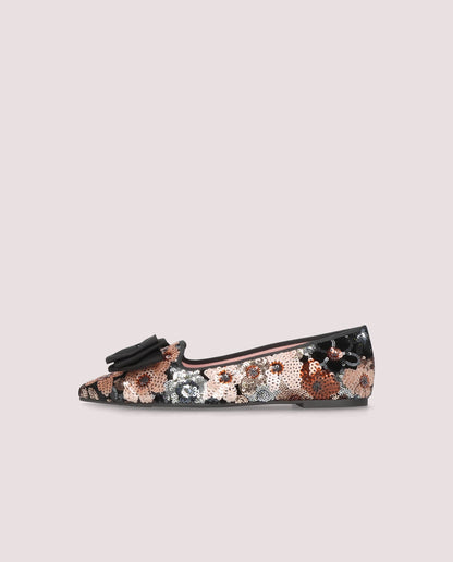 Rosario Floral Sequin Bow Flat