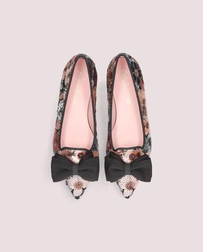 Rosario Floral Sequin Bow Flat