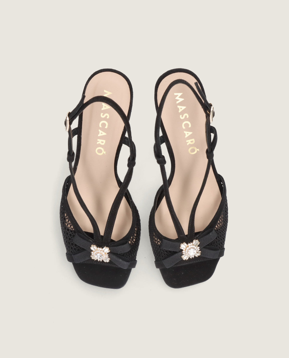 MASCARÃ“ AVA CRYSTAL MESH SUEDE SLINGBACK HEEL