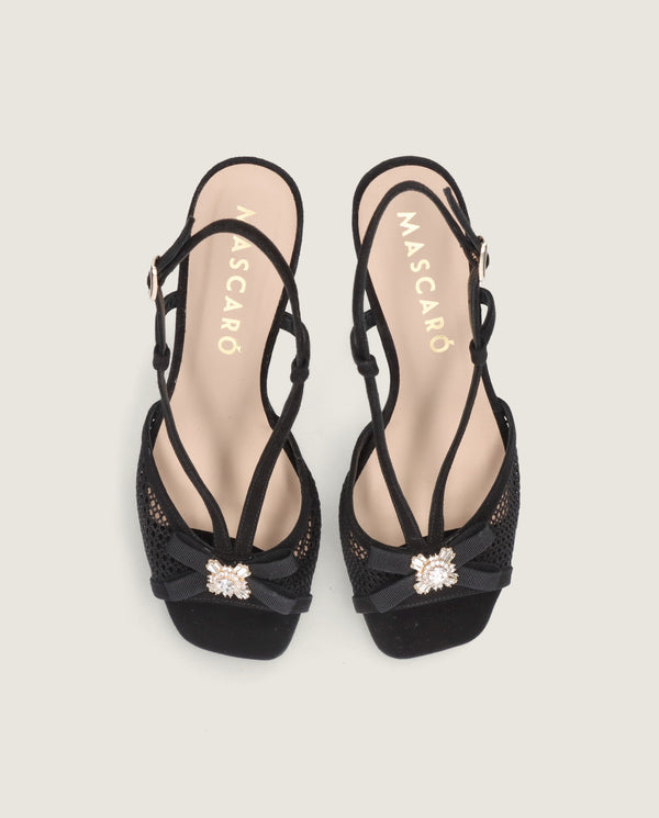 MASCARÓ AVA CRYSTAL MESH SUEDE SLINGBACK HEEL
