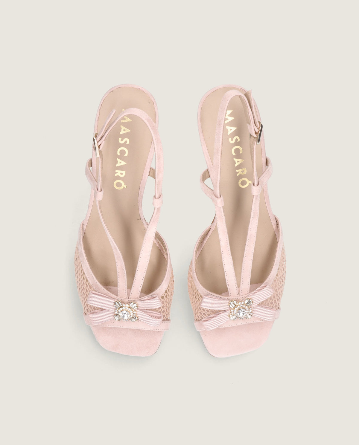 MASCARÃ“ ELIZABETH CRYSTAL MESH SUEDE SLINGBACK HEEL
