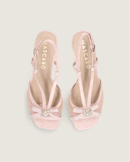 MASCARÓ ELIZABETH CRYSTAL MESH SUEDE SLINGBACK HEEL