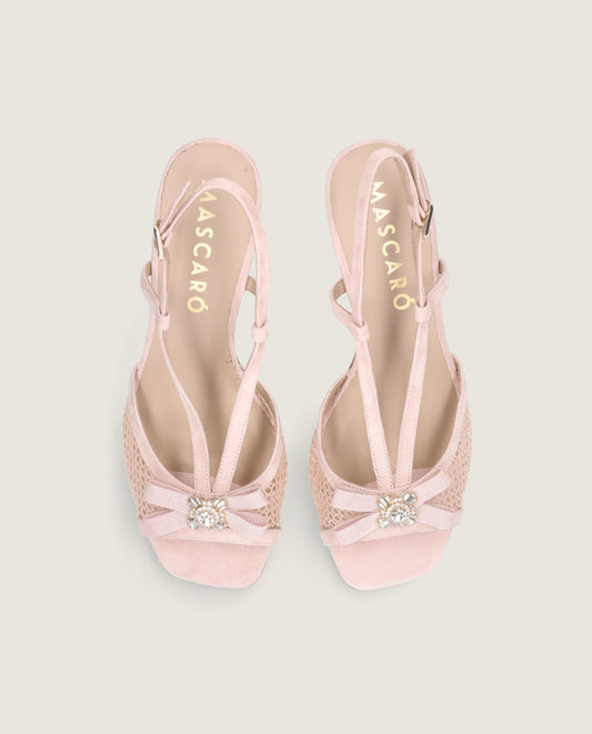 MASCARÓ ELIZABETH CRYSTAL MESH SUEDE SLINGBACK HEEL