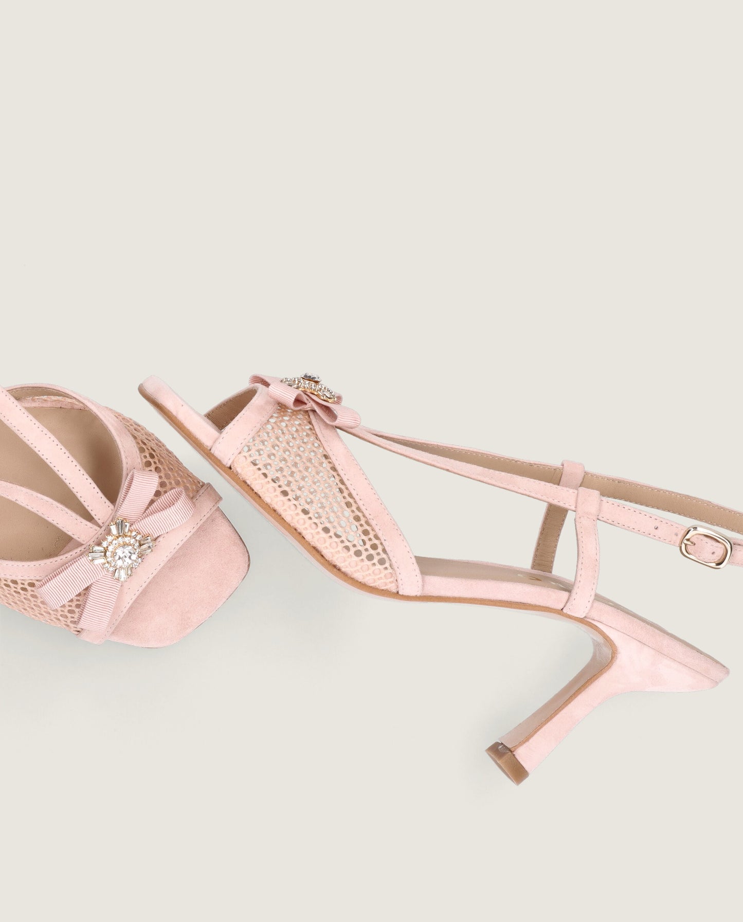 MASCARÓ ELIZABETH CRYSTAL MESH SUEDE SLINGBACK HEEL